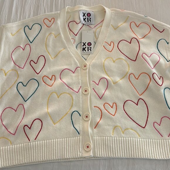 Embroidered Heart Cardigan ♥️💜💛💚🧡 NWT - Picture 2 of 9